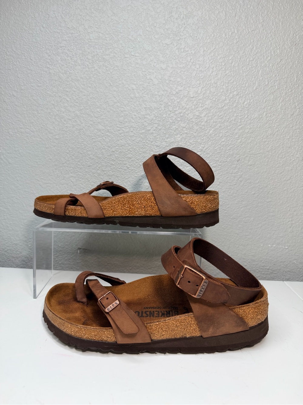 Birkenstock Yara Oiled Leather Ankle Strap Sandals - Habana Brown Sz EU 38 EUC